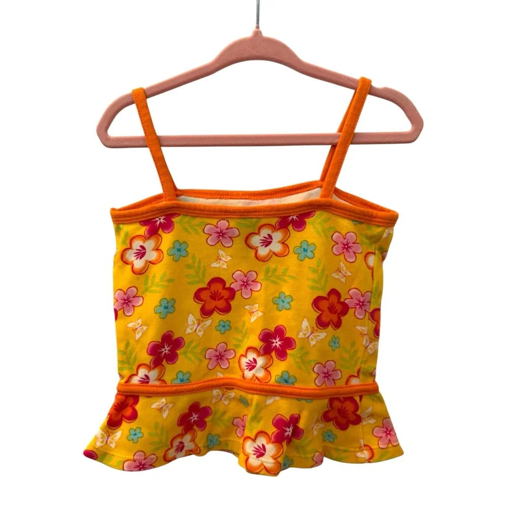 Vintage Y2K Kids Connection 24M Hawaiian Floral Tank Top Orange Yellow Pink